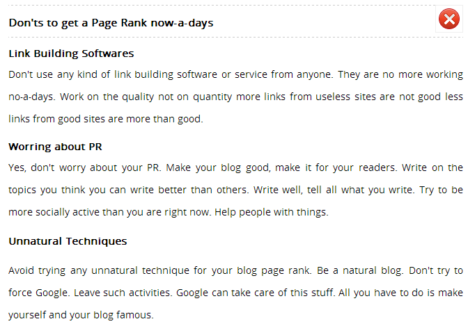 November Page Rank Update Tool 2012 donts