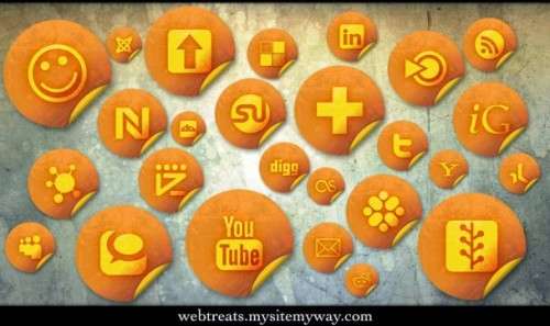 orange grunge stickers social bookmarking icons