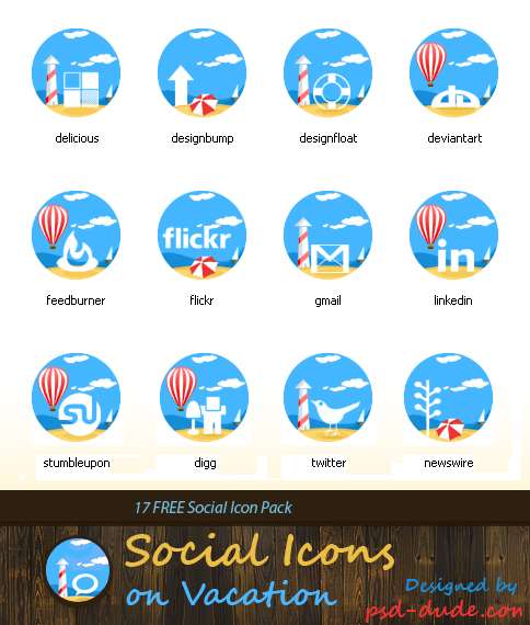 sea sand beach social icons pack for vacation