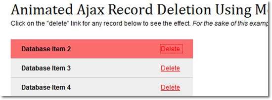 Animated AJAX Record Deletion Using MooTools