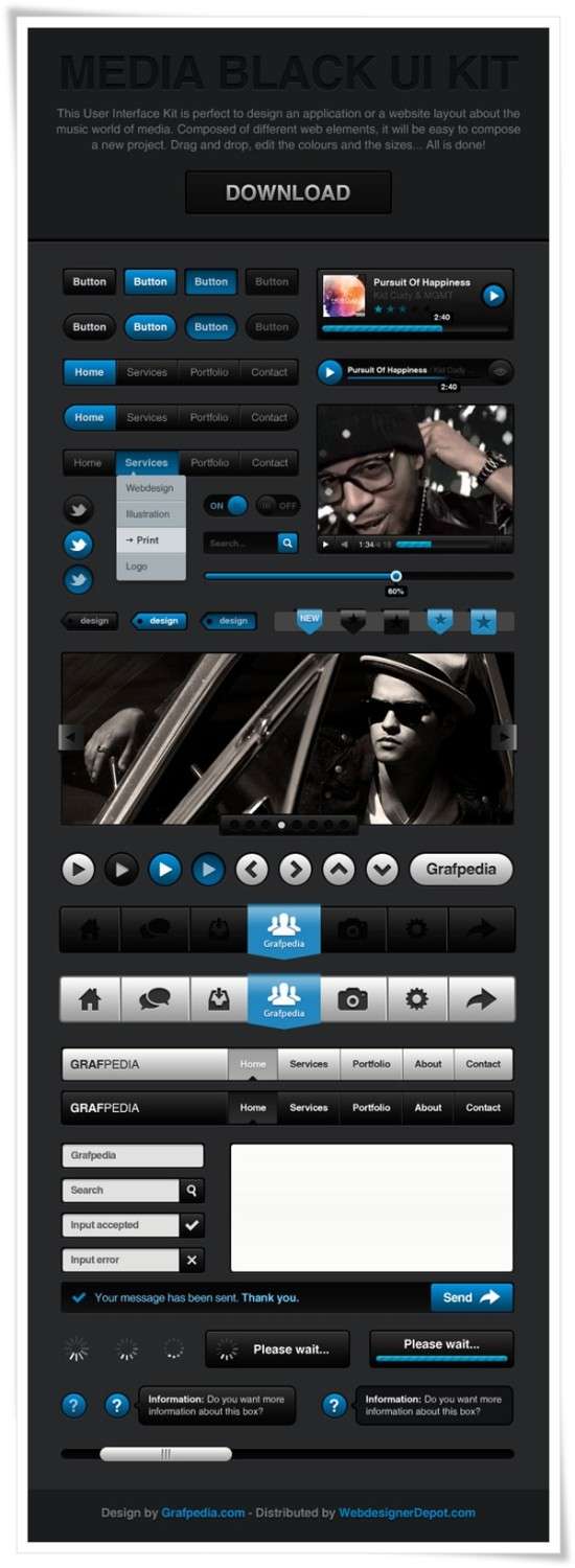 Media Black UI Kit (PSD)