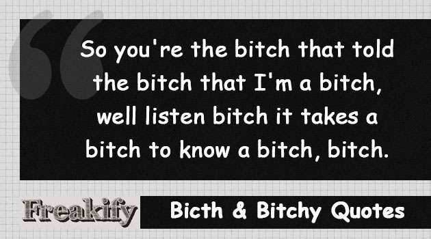 So you're the bitch that told the bitch that I'm a bitch, well listen bitch it takes a bitch to know a bitch, bitch.