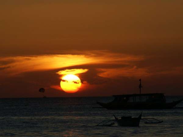 Sunset ocean boats