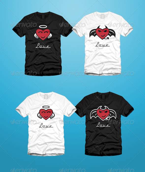 Devil and Angel Hearts Valentine T-Shirt - Funny Designs