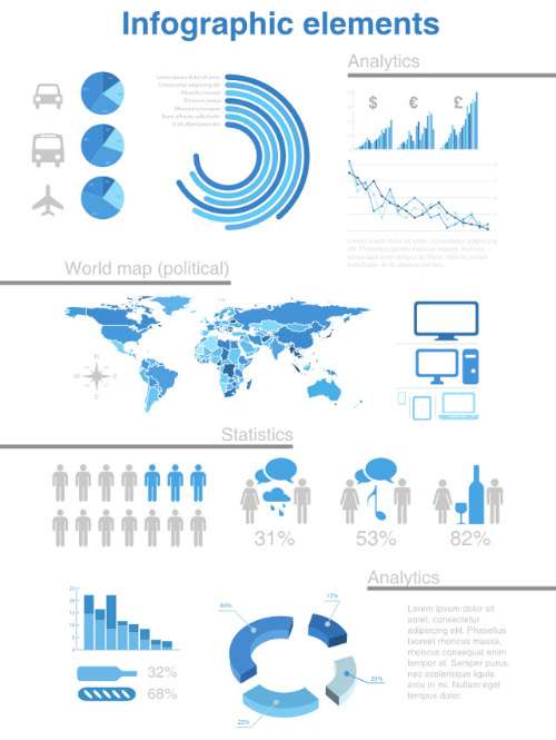 Analytics, World Map & Statistics Elements