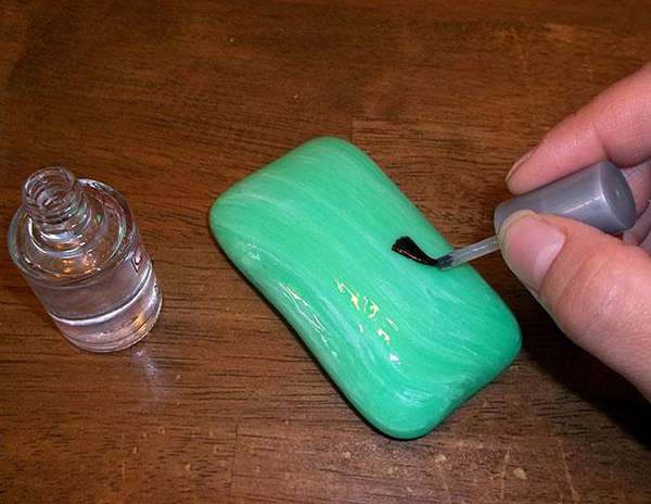 7.) Paint soap with clear nail polish and leave it in the shower