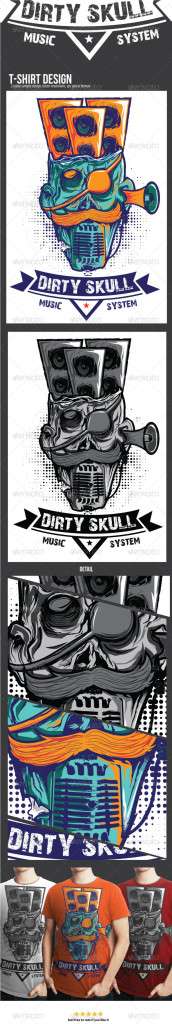 Dirty Skull Music System T-shirt Design - Designs T-Shirts