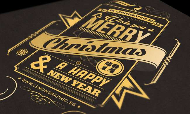 Christmas card typography gold stamp 2014