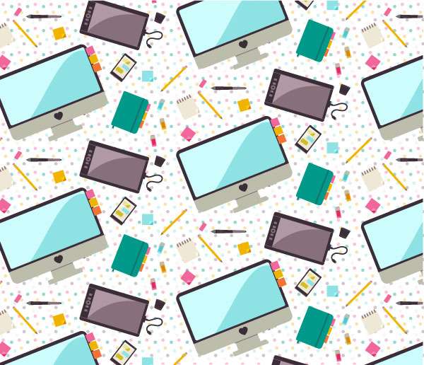 Seamless Pattern of Flat Desk Icons